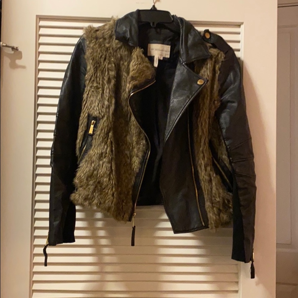 BCBG generation black leather and fur jacket